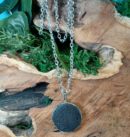 Round Lava Stone Pendant Necklace with Matching Earrings